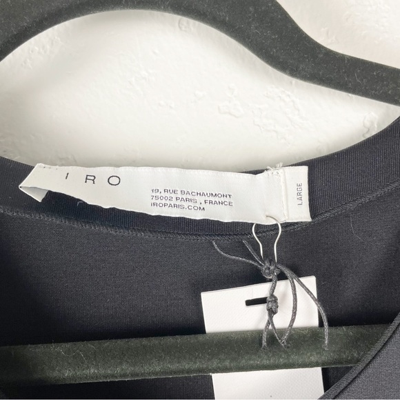 IRO Pearls Draped Mini Dress Solid Black Large Cocktail Party Casual - Picture 5 of 8